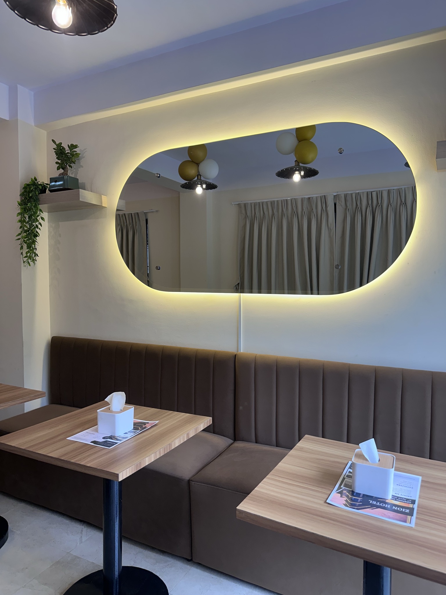 Warm cafe corner at Zion Hotel